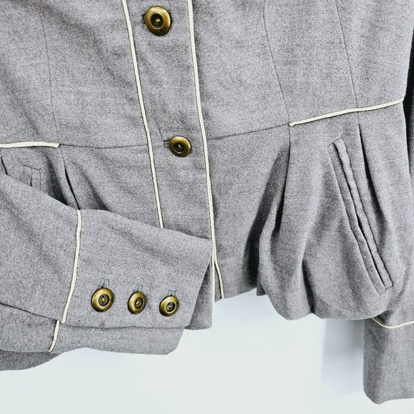Anthropologie Taikonhu High Line Jacket Peplum Crop Blazer 4 Grey Button Front - Picture 6 of 14
